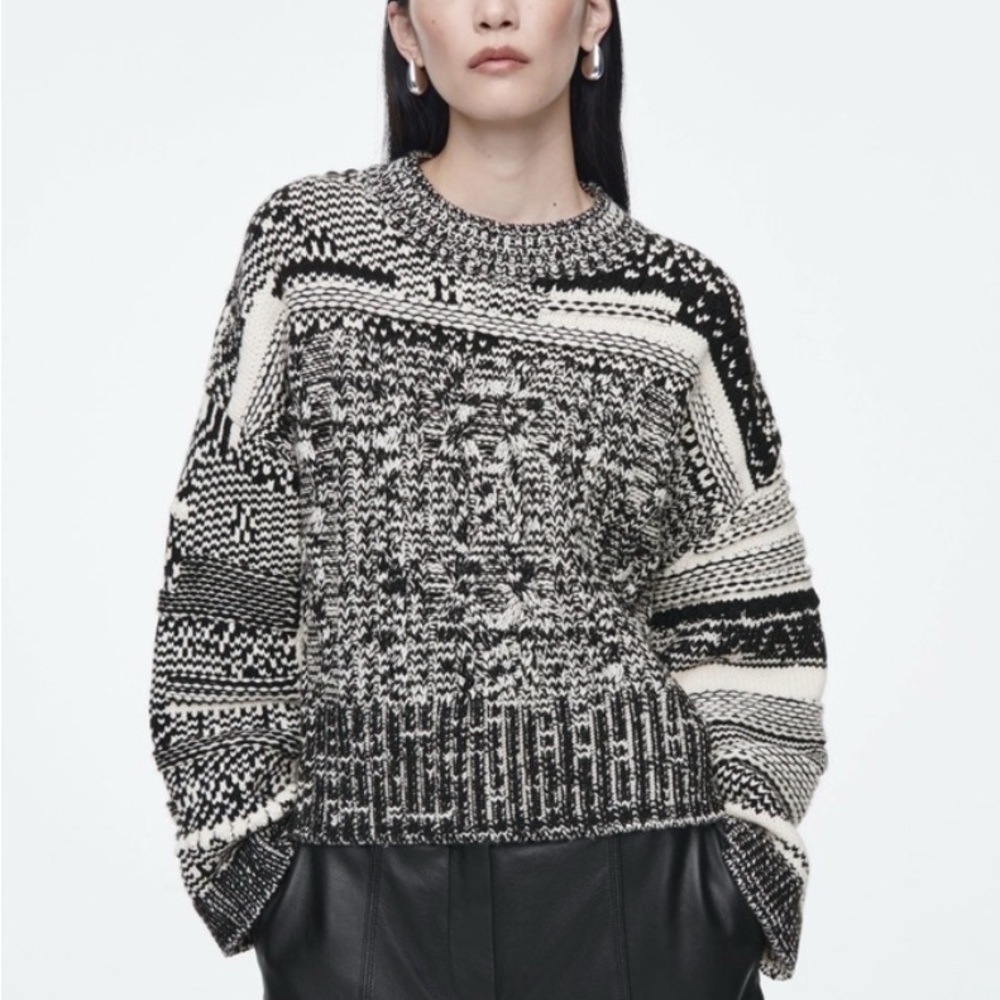 COS Fair Isle Wool and Cashemere Sweater Black/White Large